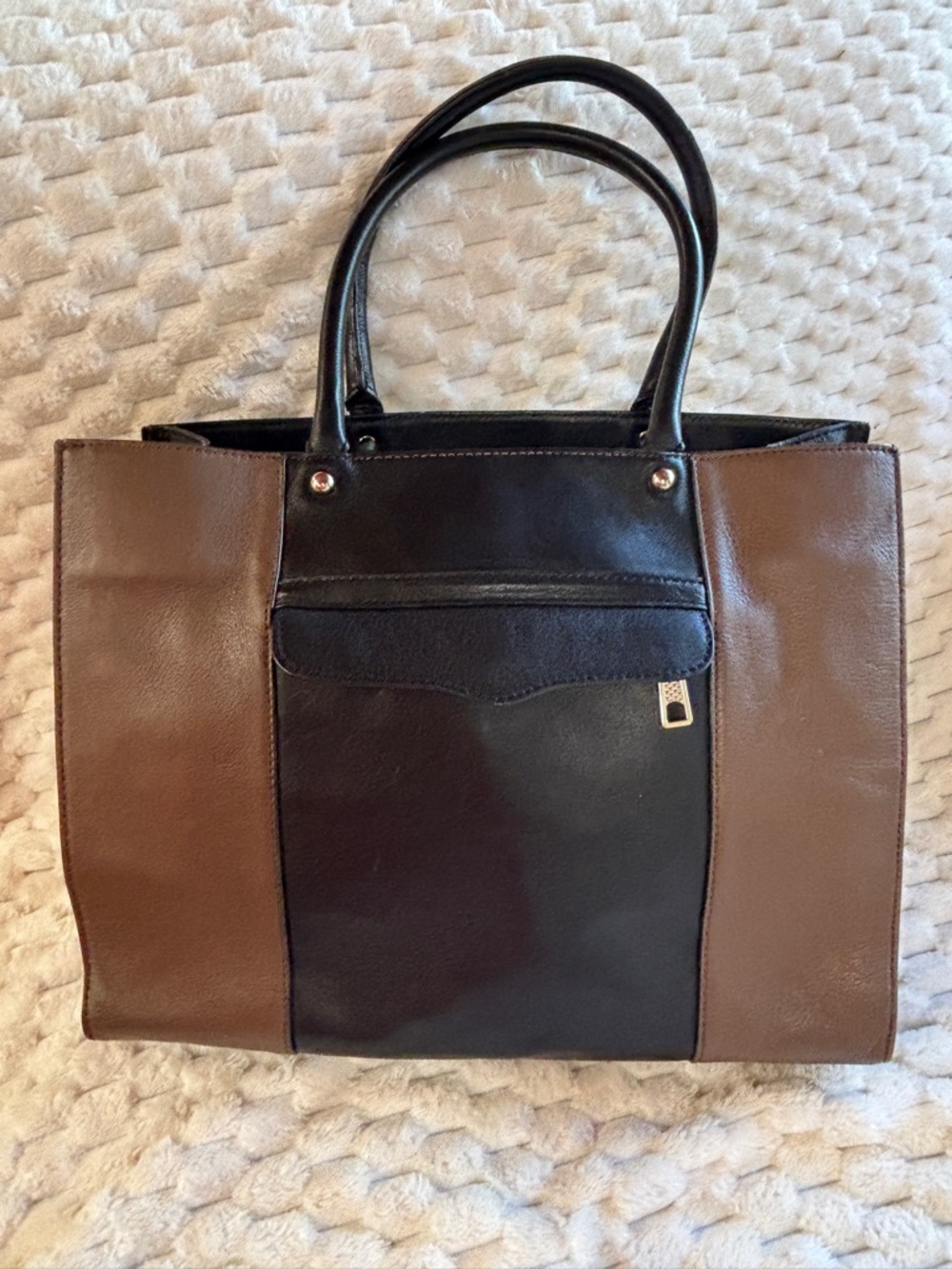 Rebecca Minkoff Black Cocoa Colorblock Leather Tote Gold Hardware